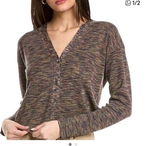 Theory Multicolor V-Neck Button-Up Sweater